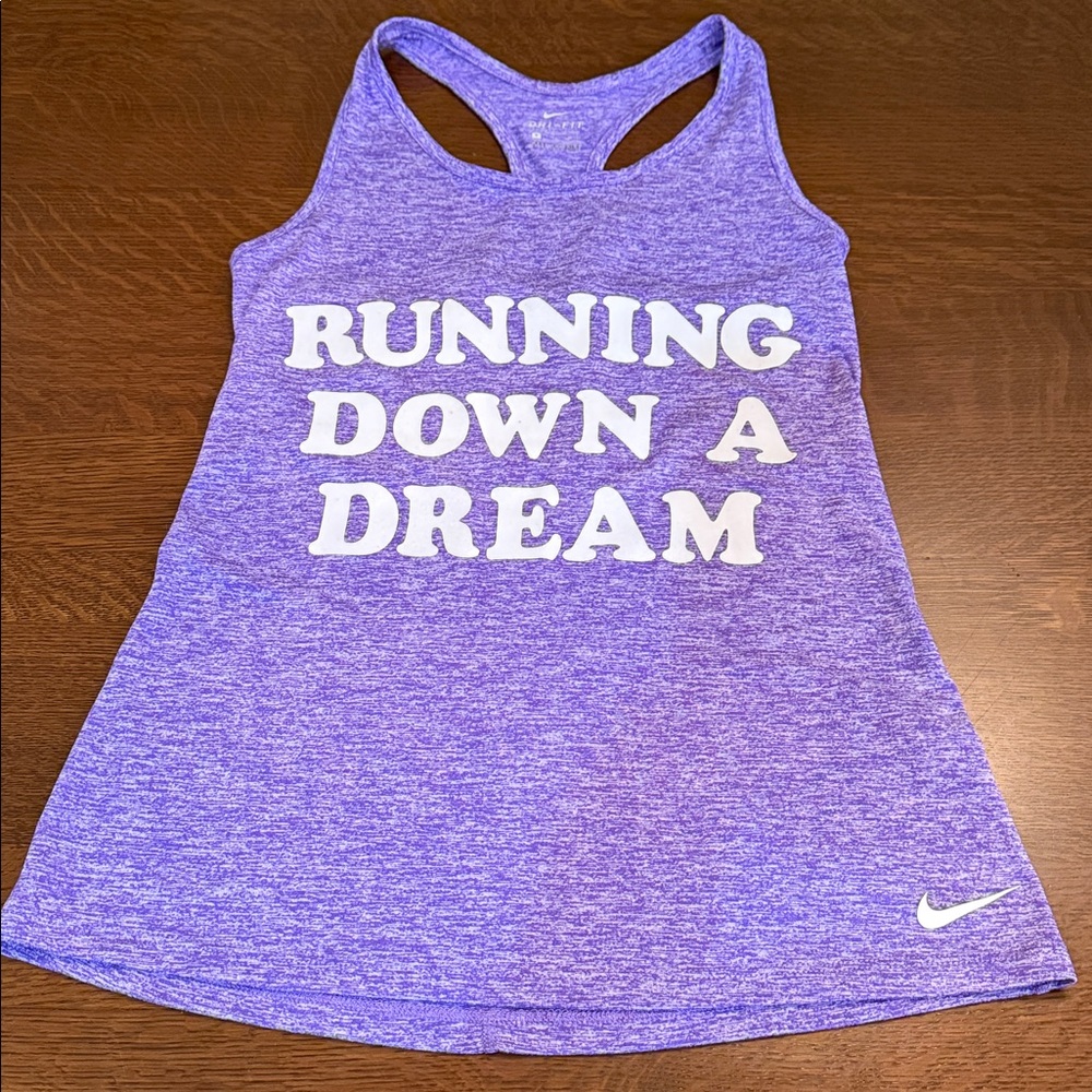 Nike Women's Small Heathered Purple Racer back Tank Top “Running Down a Dream”